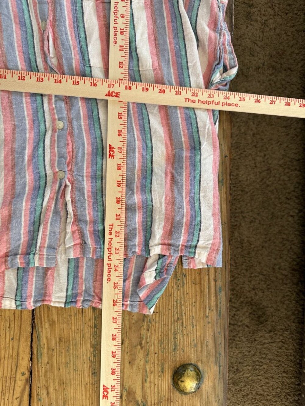 Orvis Womens Striped Linen Blend Short Sleeve Shirt XXL blue pink Casual - Picture 7 of 7